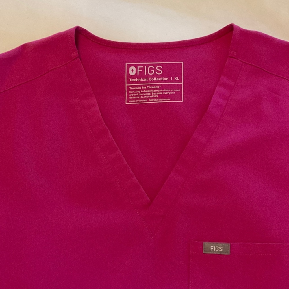 Figs Scrub Set with Blue Drawstring joggers in raspberry sorbet color. - Picture 2 of 5